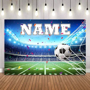 Персонализиране на фона на името DIY момче рожден ден футбол футболно игрище спортен фон за персонализиране на декорация на рожден ден