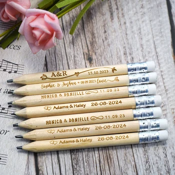Персонализирани селски сватбени дървени моливи в насипни сватбени услуги за гости гравиран естествен голф молив, отпечатан с LOGO