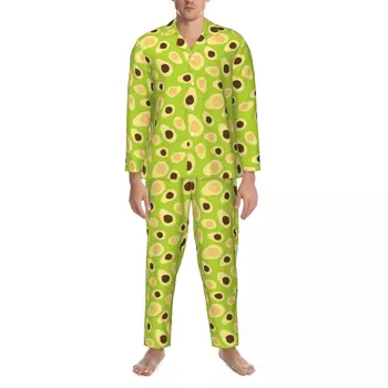 Пижами мъже зелен авокадо гамаши спалня спално облекло две части реколта пижама комплекти дълъг ръкав удобни извънгабаритни дома костюм
