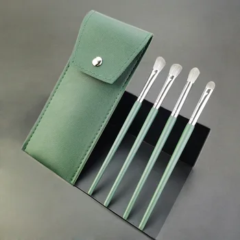 Професионален размер за пътуване 4бр сенки за очи коректор Blusher контур мека коса грим четки комплект опаковани в зелена четка чанта