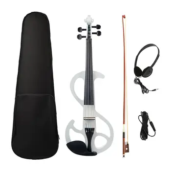 Професионална 4/4 електрическа цигулка с аксесоари за цигулар (бяла)