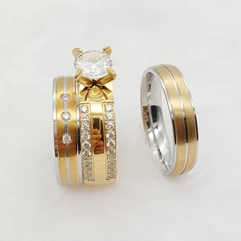 Реколта частен дизайн 3бр любители годежни пръстени злато цвят неръждаема стомана бижута пръст пръстен