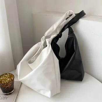 Ретро отдих дамска чанта PU кожа плътен цвят рамо чанта високо качество подмишниците чанта голям капацитет жени пазарска чанта