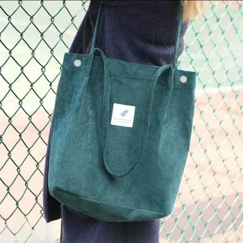 Рипсено кадифе чанта за жени купувач чанти голям капацитет съхранение за многократна употреба платно рамо голяма пазарска чанта училище чанти момиче коледен подарък