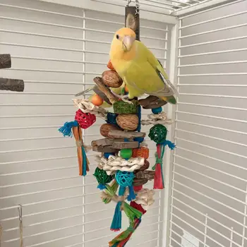 Ръчно изработена играчка за птици Colorful String Combo Bird играчки за дъвчене на зъби Облекчаване на стреса Естествен материал Божур птица играчка за скука