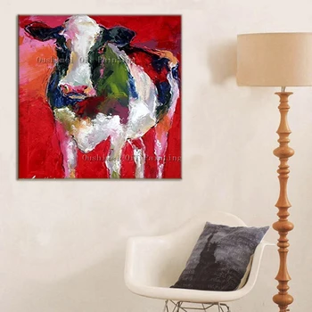 Ръчно рисувани модерни Bull маслена живопис за хол декор ръчно изработени дома декор крава подарък абстрактно платно живопис виси картина