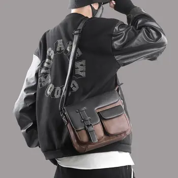 Скучна полска мъжка чанта за рамо Проста многослойна водоустойчива чанта с едно рамо Свободно време текстуриран хардуер Crossbody чанта мъже