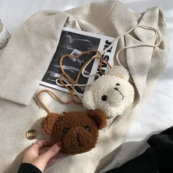 Сладка мечка плюшена чанта за рамо за деца Детски карикатура Messenger чанти kawaii плюшени портмонета малки момичета плюшени животни раница