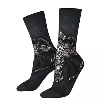 Смешни мъжки чорапи кръст с черни крила реколта кръст разпятие хип-хоп луд екипаж чорап подарък модел отпечатани