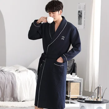 Трислойна тънка памучна мъжка пижама, бродирана с букви и сребърна тапицерия, модерен мъжки халат за баня