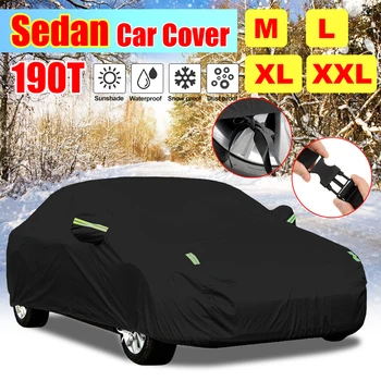 Универсални капаци за авто автомобил на открито UV защита сенник седани слънце дъжд сняг водоустойчив M / L / XL / XXL пълен черен авто