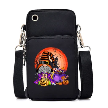 Хелоуин трик или лечение мобилен телефон чанта жени Harajuku тиква портфейл рамо чанта черни котки портмонета и crossbody чанти