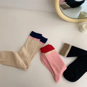 Цвят съвпадение чорапи мода Socken женски модерен прост памук чорапи чорапи жени