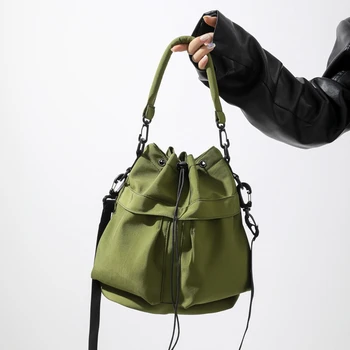  високо качество найлон шнур дамска чанта мода кофа чанта дама висок капацитет рамо чанта пратеник чанта светлина момиче чанти