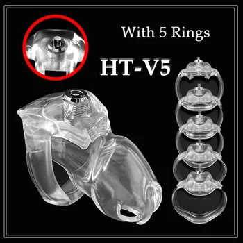 гореща продажба HT-V5 целомъдрие клетка комплект с 5 размер петел пръстени за мъжко робство обучение устройство пениса заключване секс играчки за мъж мамино детенце 18+