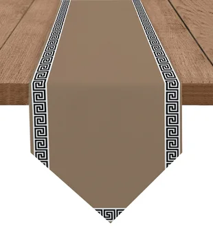 кафяв прост китайски геометрични пътеки за маса Кухненски покривки за хранене Сватбено тържество Декорация на маса Бегач на маса