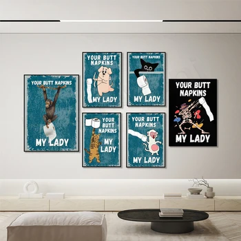 смешно маймуна лисица котка куче си салфетка моята дама плакат смешно животно изкуство котка отпечатъци куче изкуство тоалетна декор плакат